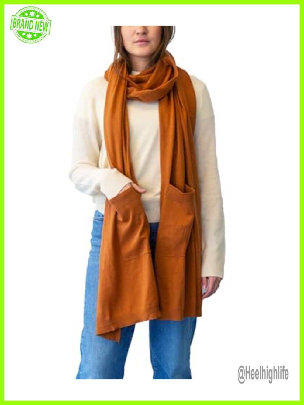 Cotton Cashmere Wrap Scarf with Pockets Soft Cozy Cold Weather